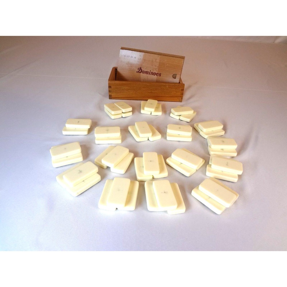Dominoes Set Double Nine 55 Tiles Cream Wooden Box Slide Lid